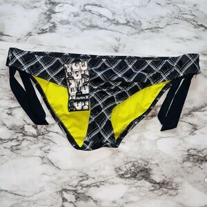 NWT Hurley Bikini Bottom Hipster Black White Gray Plaid Swim Women Lg Beach Pool